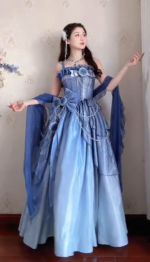 Robe de bal de princesse bustier à volants en satin long, robe de soirée C8117