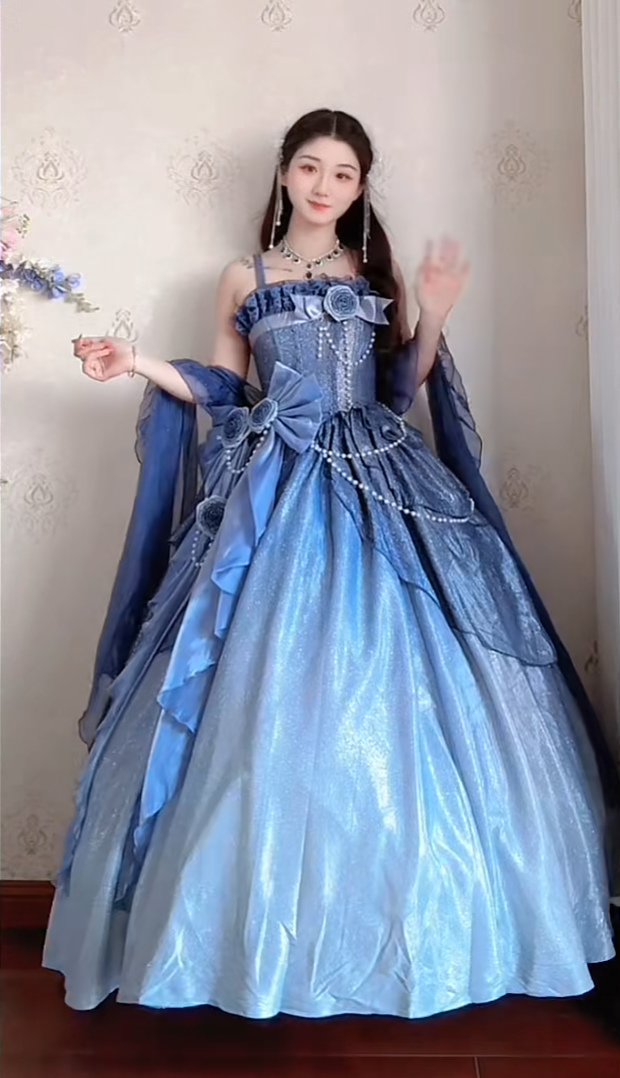 Robe de bal de princesse bustier à volants en satin long, robe de soirée C8117