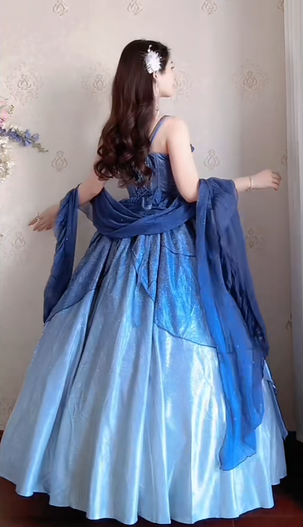 Robe de bal de princesse bustier à volants en satin long, robe de soirée C8117