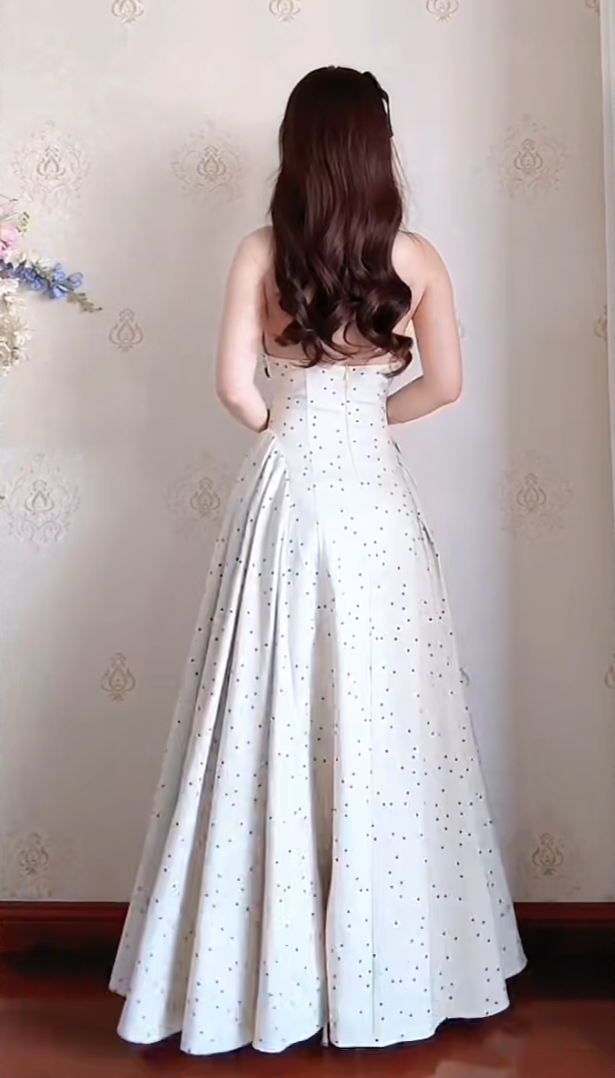 Robe de bal de princesse bustier à volants en satin long, robe de soirée C8117
