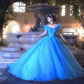Dreamy Off-the-Shoulder Blue Ball Gown Sequins Tulle Sweet 16 Dresses C8138
