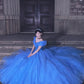 Dreamy Off-the-Shoulder Blue Ball Gown Sequins Tulle Sweet 16 Dresses C8138