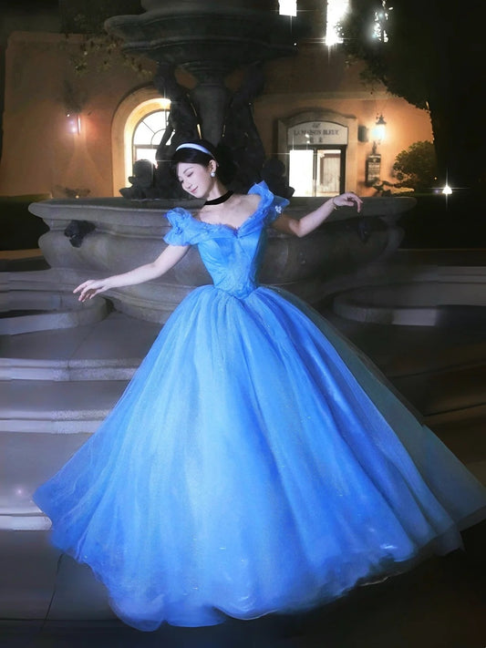 Dreamy Off-the-Shoulder Blue Ball Gown Sequins Tulle Sweet 16 Dresses C8138