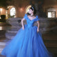 Dreamy Off-the-Shoulder Blue Ball Gown Sequins Tulle Sweet 16 Dresses C8138