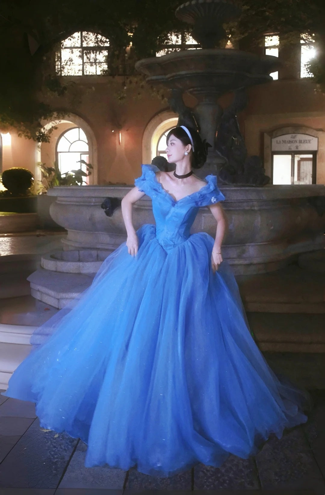Dreamy Off-the-Shoulder Blue Ball Gown Sequins Tulle Sweet 16 Dresses C8138