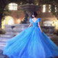 Dreamy Off-the-Shoulder Blue Ball Gown Sequins Tulle Sweet 16 Dresses C8138
