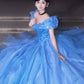 Dreamy Off-the-Shoulder Blue Ball Gown Sequins Tulle Sweet 16 Dresses C8138