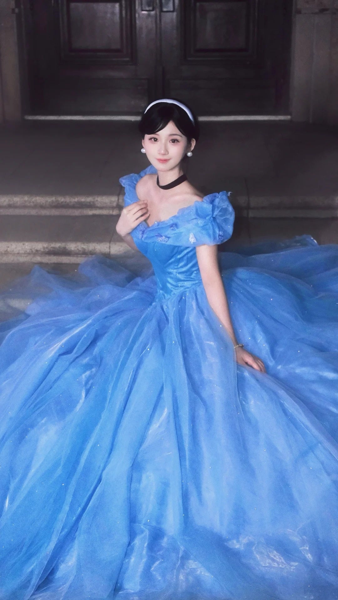 Dreamy Off-the-Shoulder Blue Ball Gown Sequins Tulle Sweet 16 Dresses C8138