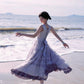 Cottage Core Square Neck Prom Dress Light Purple Tiered A-Line Evening Gown C8139