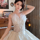 Superbe robe de mariée longue en tulle à sequins et décolleté en cœur C4041