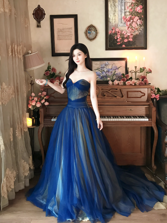 Unique Strapless Blue Ball Gown A-Line Tulle Sweet 16 Dresses C8146