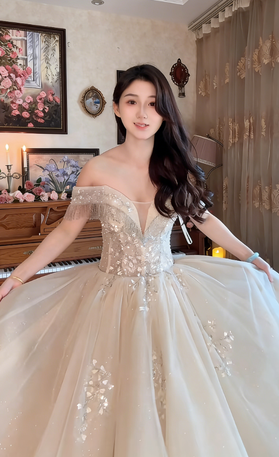 Superbe robe de mariée longue en tulle à sequins et décolleté en cœur C4041