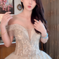 Superbe robe de mariée longue en tulle à sequins et décolleté en cœur C4041