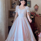 Adorable Short Sleeve Light Pink Prom Dress Lace Bows A-Line Evening Dress C8148