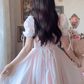 Adorable Short Sleeve Light Pink Prom Dress Lace Bows A-Line Evening Dress C8148