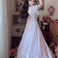 Adorable Short Sleeve Light Pink Prom Dress Lace Bows A-Line Evening Dress C8148