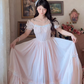 Adorable Short Sleeve Light Pink Prom Dress Lace Bows A-Line Evening Dress C8148