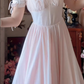 Adorable Short Sleeve Light Pink Prom Dress Lace Bows A-Line Evening Dress C8148