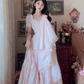 Adorable Short Sleeve Light Pink Prom Dress Lace Bows A-Line Evening Dress C8148