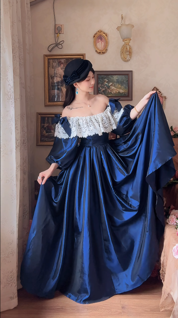 Robe de bal de princesse bustier à volants en satin long, robe de soirée C8117