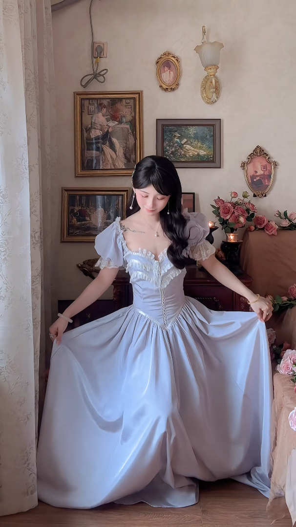 Robe de bal de princesse bustier à volants en satin long, robe de soirée C8117
