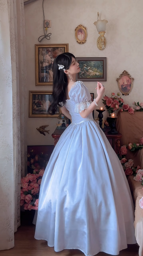 Robe de bal de princesse bustier à volants en satin long, robe de soirée C8117