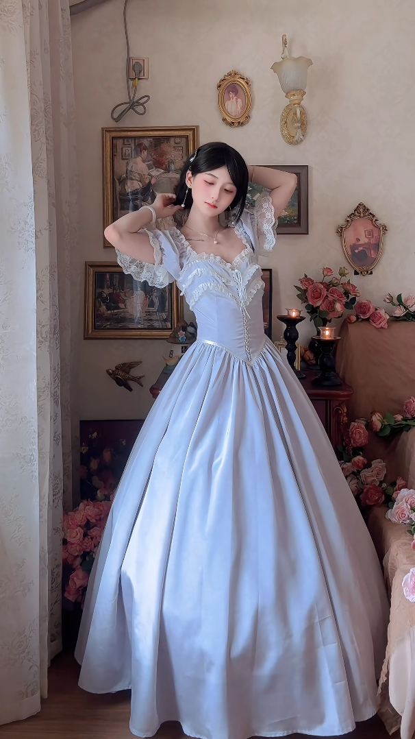 Robe de bal de princesse bustier à volants en satin long, robe de soirée C8117