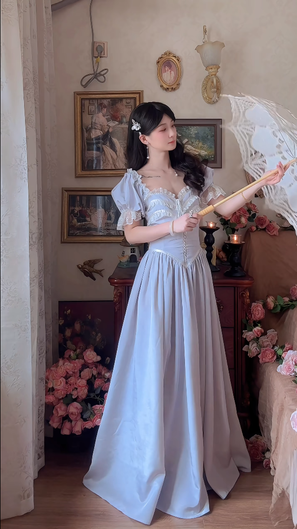 Robe de bal de princesse bustier à volants en satin long, robe de soirée C8117