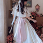 Chic Jewel Neck Ivory Prom Dress Tiered Short Sleeve A-Line Evening Dress C8151