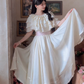 Chic Jewel Neck Ivory Prom Dress Tiered Short Sleeve A-Line Evening Dress C8151