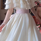 Chic Jewel Neck Ivory Prom Dress Tiered Short Sleeve A-Line Evening Dress C8151