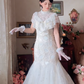 Superbe robe de mariée longue en tulle à sequins et décolleté en cœur C4041