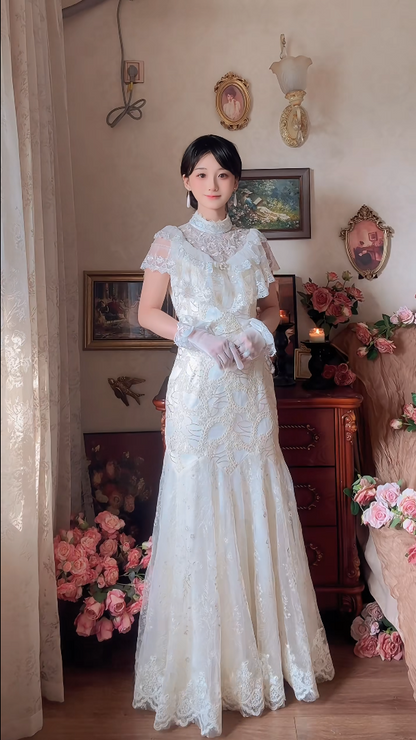 Superbe robe de mariée longue en tulle à sequins et décolleté en cœur C4041