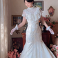 Superbe robe de mariée longue en tulle à sequins et décolleté en cœur C4041