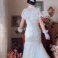 Superbe robe de mariée longue en tulle à sequins et décolleté en cœur C4041