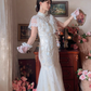 Superbe robe de mariée longue en tulle à sequins et décolleté en cœur C4041