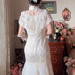 Superbe robe de mariée longue en tulle à sequins et décolleté en cœur C4041
