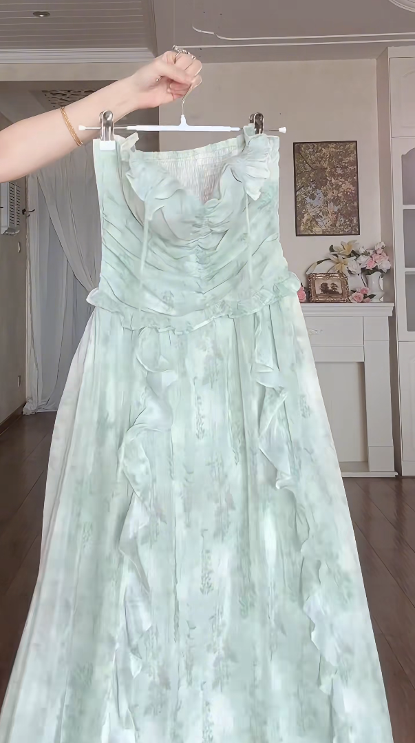 Robe de bal de princesse bustier à volants en satin long, robe de soirée C8117