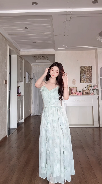 Robe de bal de princesse bustier à volants en satin long, robe de soirée C8117