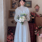 Ornate Long Sleeve White Prom Dress Lace A-Line Evening Dress C8157