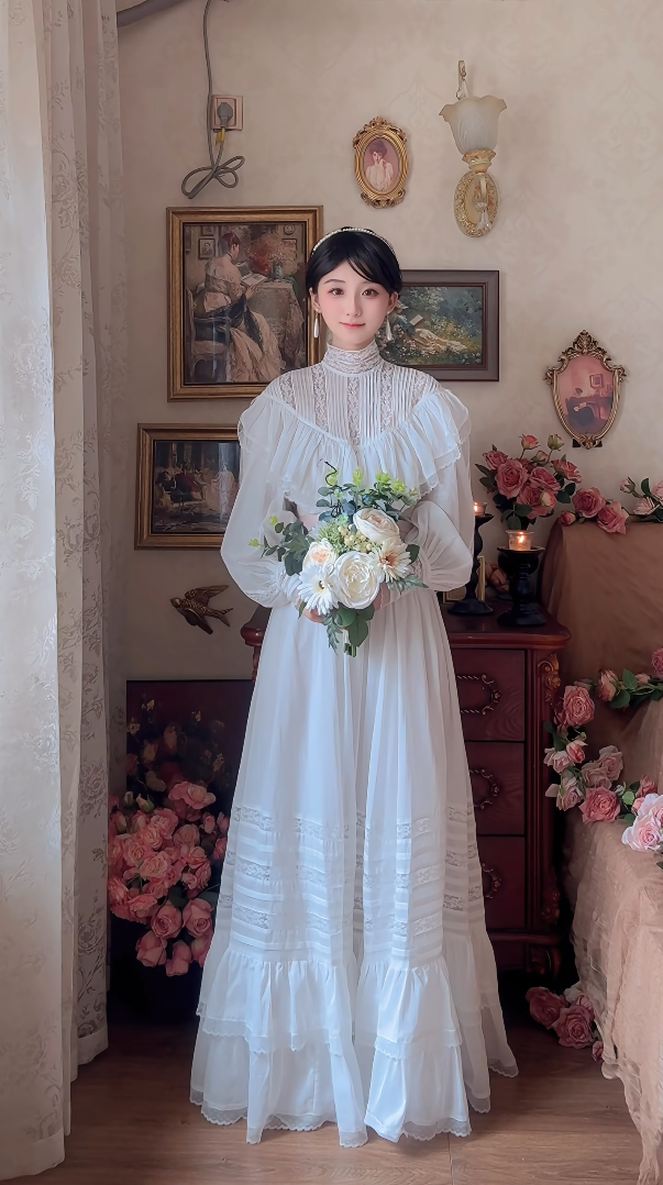 Ornate Long Sleeve White Prom Dress Lace A-Line Evening Dress C8157