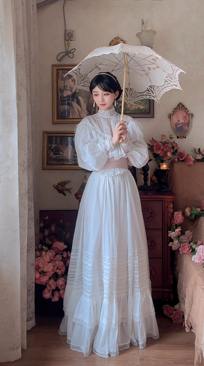 Ornate Long Sleeve White Prom Dress Lace A-Line Evening Dress C8157