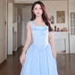 Charming Spaghetti Straps Blue Prom Dress Satin Bow A-Line Evening Dress C8164