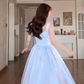 Charming Spaghetti Straps Blue Prom Dress Satin Bow A-Line Evening Dress C8164