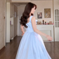Charming Spaghetti Straps Blue Prom Dress Satin Bow A-Line Evening Dress C8164
