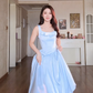 Charming Spaghetti Straps Blue Prom Dress Satin Bow A-Line Evening Dress C8164