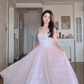 Glamorous Spaghetti Straps Light Pink Prom Dress Sequins A-Line Evening Dress C8166