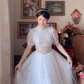 Chic A-Line White Prom Dress Lace Tulle Short Sleeve Evening Dress C8167
