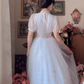 Chic A-Line White Prom Dress Lace Tulle Short Sleeve Evening Dress C8167
