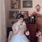 Chic A-Line White Prom Dress Lace Tulle Short Sleeve Evening Dress C8167